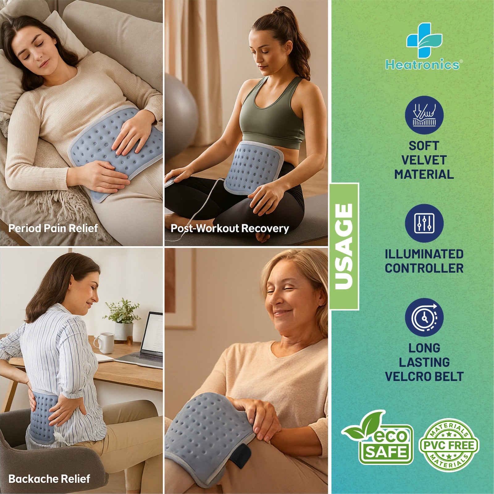 Heating Pad for Period & Back Pain – Regular Size, Digital by Heatronics®